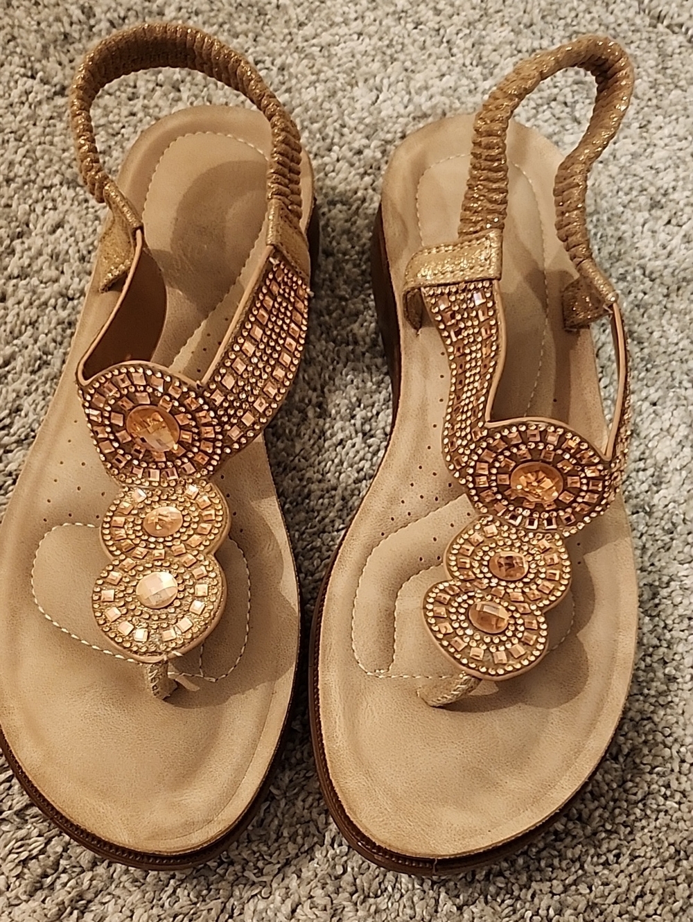 Embellished Beige Women's Slingback Sandals